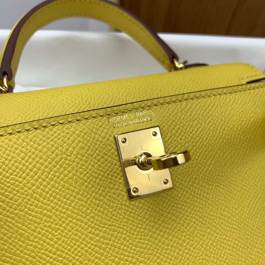 Hermes Kelly Mini II Bag 19CM In Lemon Yellow Epsom Leather